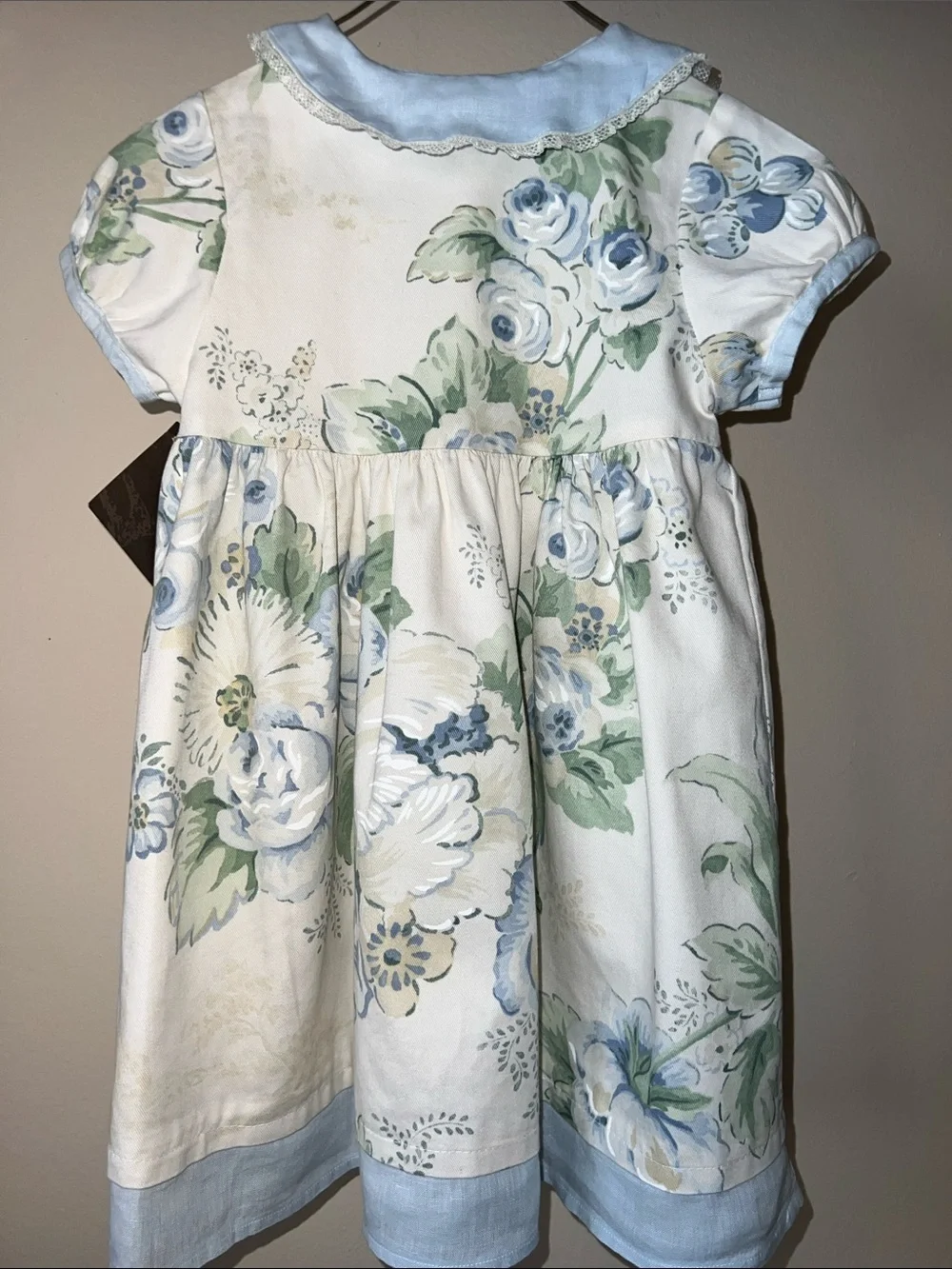 Vintage Children's Floral Peter Pan Collar Dress - Blue & Cream Size 3T​